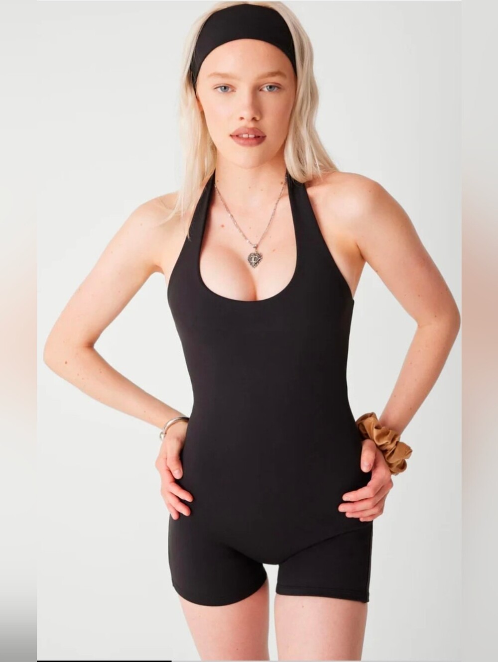 Frankies Bikinis Active Aurora Halter Bodysuit Black Small NWT One Piece Romper